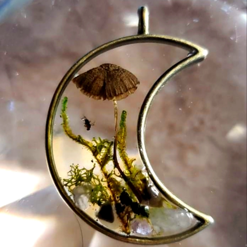 Moon Mushroom Resin Pendant